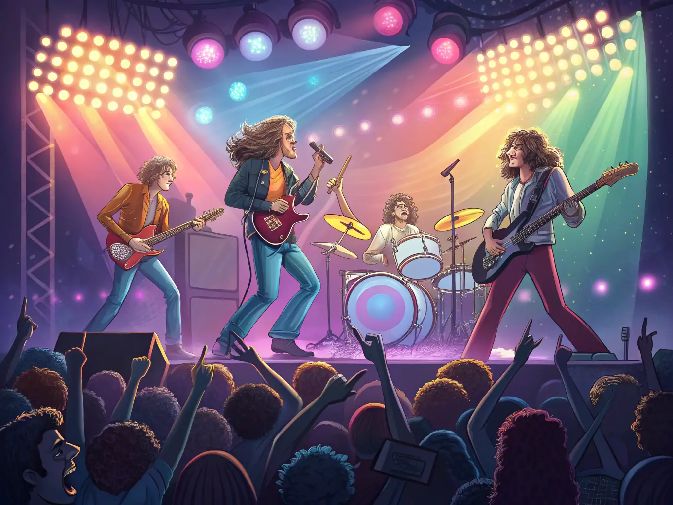 A vibrant image showcasing a live music performance at a BOUTURE-LIVE event, with diverse audience members enjoying the show.