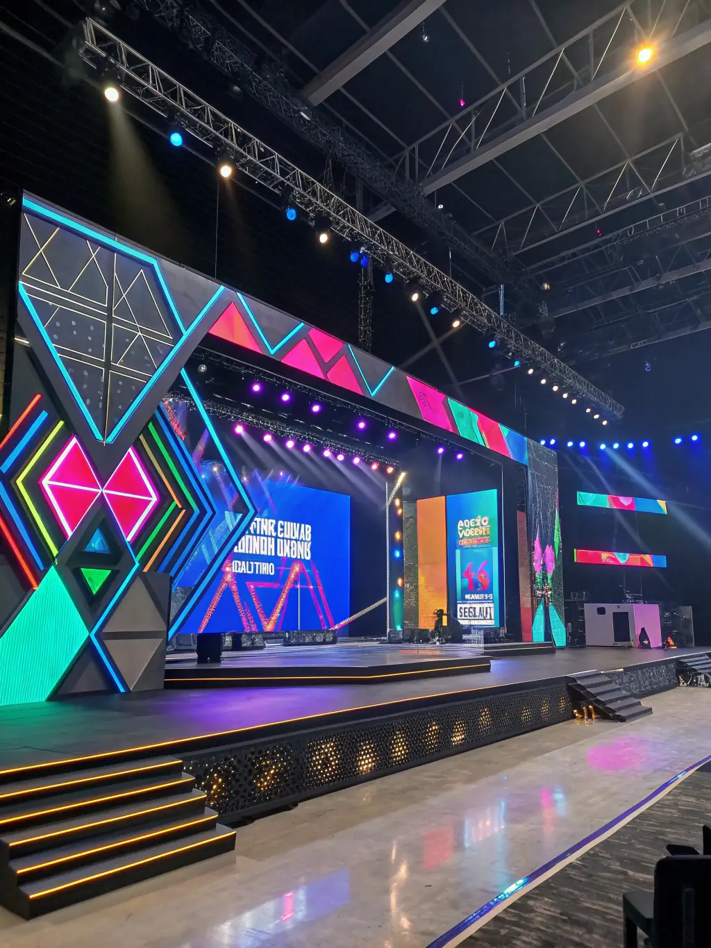 A dynamic image of a theatrical stage setup, highlighting the set design and lighting, advertising BOUTURE-LIVE's upcoming theatrical performance.